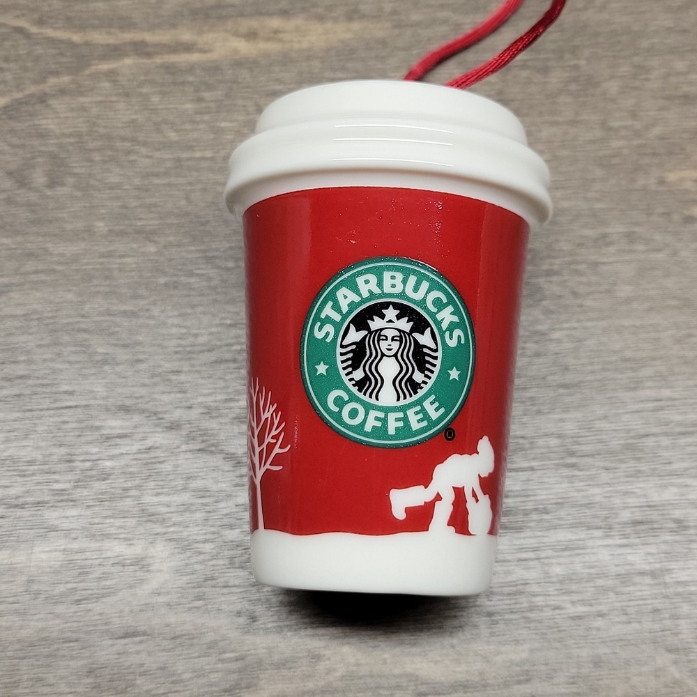 Starbucks Holiday 2006 Ceramic Ornament Travel Coffee Cup Shaped Red White